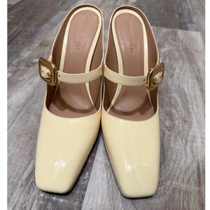 Bottega Veneta Wedge Cream Patent Leather Square Toe Mary Jane Buckle Heels 40